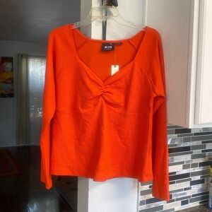 Anthropologie Maeve Women's Orange Long Sleeve Sweetheart Top  Size XL